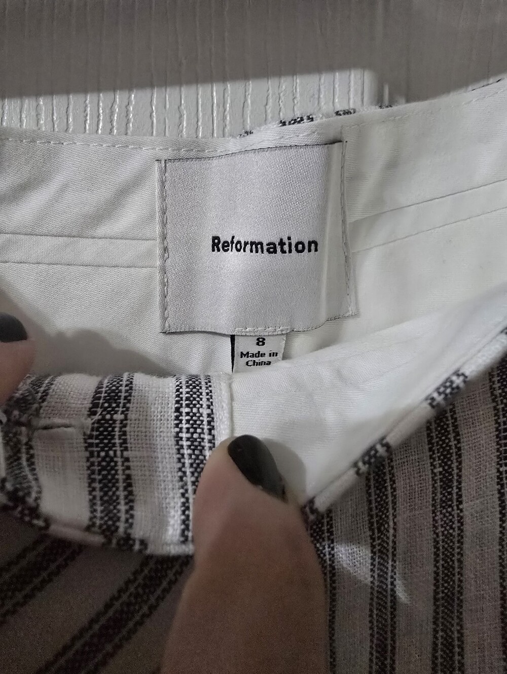 Reformation | Carter Linen Mid Rise Wide Leg Striped Trouser Pants, Sz 8, EUC! - Picture 14 of 15